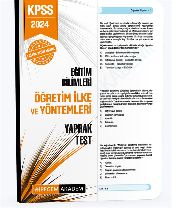 2024 KPSS Eğitim Bilimleri Öğretim İlke ve Yöntemleri Yaprak Test 2024 KPSS Eğitim Bilimleri Öğretim İlke ve Yöntemleri Yaprak Test