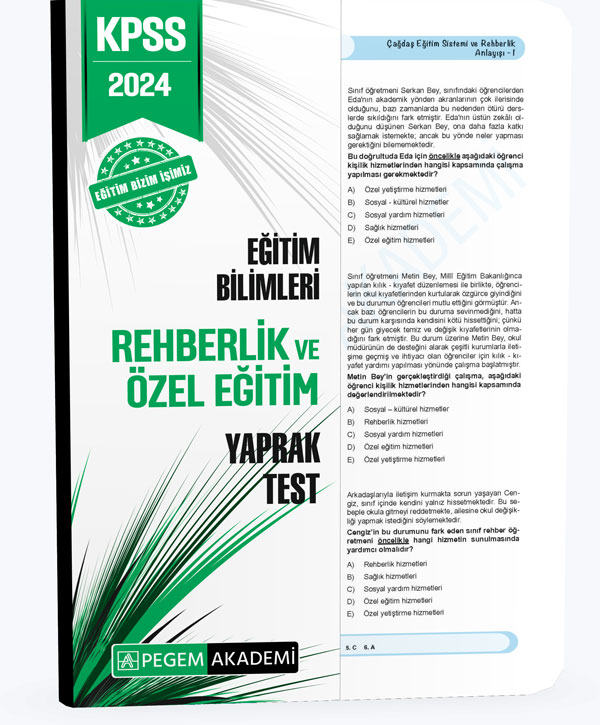 2024 KPSS Eğitim Bilimleri Rehberlik ve Özel Eğitim Yaprak Test 2024 KPSS Eğitim Bilimleri Rehberlik ve Özel Eğitim Yaprak Test