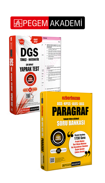 PEGEM AKADEMİ 2025 DGS Türkçe-Matematik Çek Kopart Yaprak Test + AGS-KPSS-ALES-DGS Ezberbozan Paragraf Tamamı Video Çözümlü Soru Bankası Seti (2.Kitap) PEGEM AKADEMİ 2025 DGS Türkçe-Matematik Çek Kopart Yaprak Test + AGS-KPSS-ALES-DGS Ezberbozan Paragraf Tamamı Video Çözümlü Soru Bankası Seti (2.Kitap)