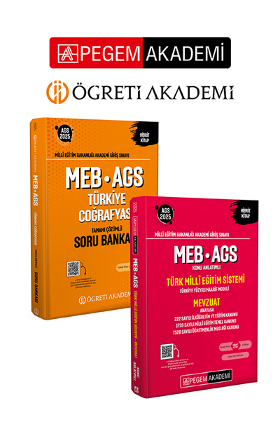 PEGEM AKADEMİ 2025 MEB-AGS Konu Anlatımlı Türk Milli Eğitim Sistemi-Mevzuat  + 2025 MEB-AGS Türkiye Coğrafyası Tamamı Çözümlü Soru Bankası Seti (2.Kitap)