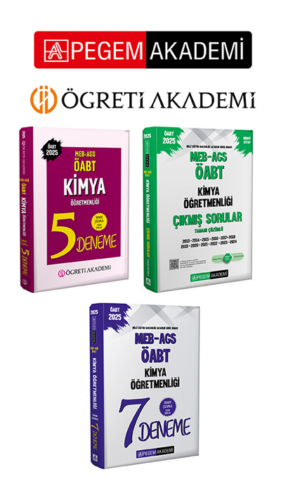 PEGEM AKADEMİ 2025 MEB AGS ÖABT Kimya Öğretmenliği Tamamı Çözümlü 5 Deneme + 2025 MEB-AGS-ÖABT Kimya Öğretmenliği Tamamı Çözümlü 7 Deneme + 2025 MEB-AGS-ÖABT Kimya Öğretmenliği Tamamı Çözümlü Çıkmış Sorular Seti (3.Kitap) PEGEM AKADEMİ 2025 MEB AGS ÖABT Kimya Öğretmenliği Tamamı Çözümlü 5 Deneme + 2025 MEB-AGS-ÖABT Kimya Öğretmenliği Tamamı Çözümlü 7 Deneme + 2025 MEB-AGS-ÖABT Kimya Öğretmenliği Tamamı Çözümlü Çıkmış Sorular Seti (3.Kitap)
