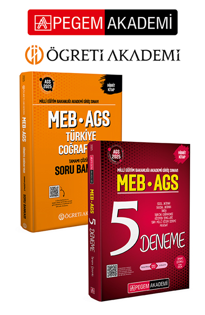 PEGEM AKADEMİ 2025 MEB-AGS Soru Bankası Tamamı Çözümlü Türkiye Coğrafyası + 2025 MEB-AGS Tamamı Çözümlü 5 Deneme Seti (2.Kitap) PEGEM AKADEMİ 2025 MEB-AGS Soru Bankası Tamamı Çözümlü Türkiye Coğrafyası + 2025 MEB-AGS Tamamı Çözümlü 5 Deneme Seti (2.Kitap)