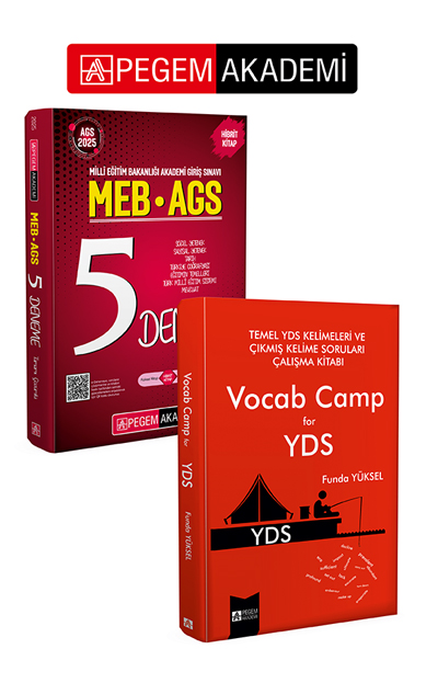 PEGEM AKADEMİ 2025 MEB-AGS Tamamı Çözümlü 5 Deneme + Temel YDS Kelimeleri ve Çıkmış Kelime Soruları Çalışma Kitabı Vocab Camp for YDS (Roman Boy) Seti (2.Kitap)