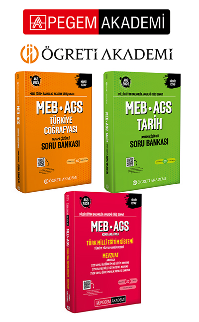 PEGEM AKADEMİ 2025 MEB-AGS Türkiye Coğrafyası Tamamı Çözümlü Soru Bankası + 2025 MEB-AGS Tarih Tamamı Çözümlü Soru Bankası + 2025 MEB-AGS Konu Anlatımlı Türk Milli Eğitim Sistemi-Mevzuat Seti (3.Kitap) PEGEM AKADEMİ 2025 MEB-AGS Türkiye Coğrafyası Tamamı Çözümlü Soru Bankası + 2025 MEB-AGS Tarih Tamamı Çözümlü Soru Bankası + 2025 MEB-AGS Konu Anlatımlı Türk Milli Eğitim Sistemi-Mevzuat Seti (3.Kitap)