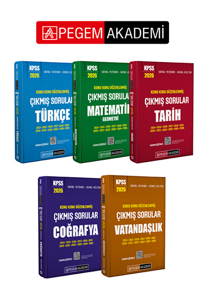 PEGEM AKADEMİ 2026 KPSS Genel Yetenek Genel Kültür Konu Konu Düzenlenmiş Tamamı Çözümlü Çıkmış Sorular  Seti (5.Kitap)