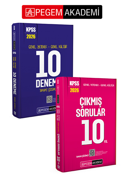 PEGEM AKADEMİ 2026 KPSS Genel Yetenek Genel Kültür Tamamı Çözümlü 10 Deneme + 2026 KPSS Genel Yetenek Genel Kültür Tamamı Çözümlü Çıkmış Sorular 10 Yıl Seti (2.Kitap)