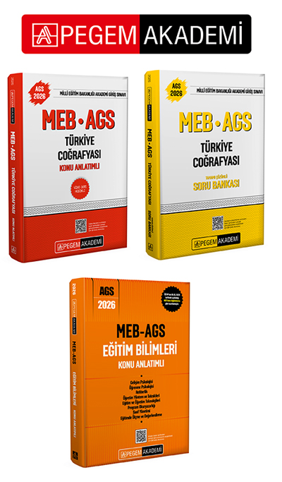 PEGEM AKADEMİ 2026 MEB AGS Eğitim Bilimleri Konu Anlatımlı + 2026 MEB AGS Soru Bankası Tamamı Çözümlü Türkiye Coğrafyası + 2026 MEB AGS Konu Anlatımlı Türkiye Coğrafyası Seti (3.Kitap)