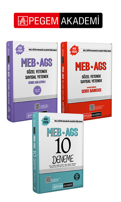 PEGEM AKADEMİ 2026 MEB-AGS Soru Bankası Tamamı Çözümlü Sözel Yetenek Sayısal Yetenek +  2026 MEB-AGS Konu Anlatımlı Sözel Yetenek Sayısal Yetenek + 2026 MEB AGS Tamamı Çözümlü 10 Deneme Seti (3.Kitap)
