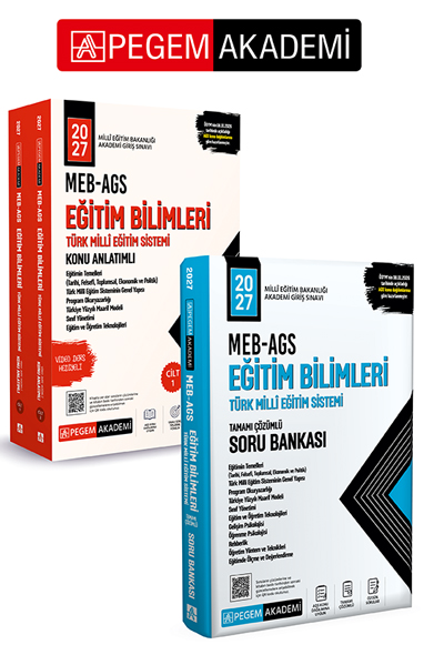 PEGEM AKADEMİ 2027 MEB-AGS Eğitim Bilimleri ve Türk Millî Eğitim Sistemi Konu Anlatımlı (2 Cilt) + 2027 MEB-AGS Eğitim Bilimleri ve Türk Millî Eğitim Sistemi Soru Bankası Seti (3.Kitap)