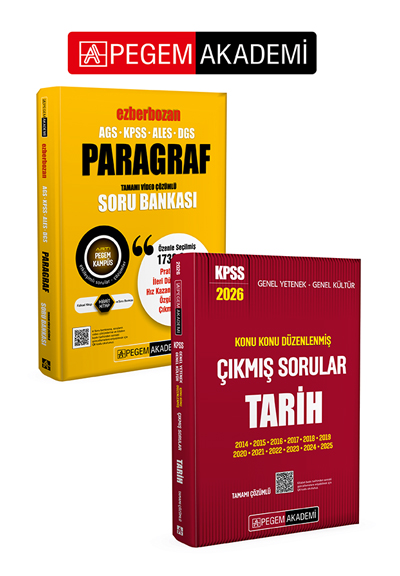 PEGEM AKADEMİ AGS-KPSS-ALES-DGS Ezberbozan Paragraf Tamamı Video Çözümlü Soru Bankası + 2026 KPSS Genel Yetenek Genel Kültür Konu Konu Düzenlenmiş Tamamı Çözümlü Çıkmış Sorular TARİH Seti (2.Kitap)