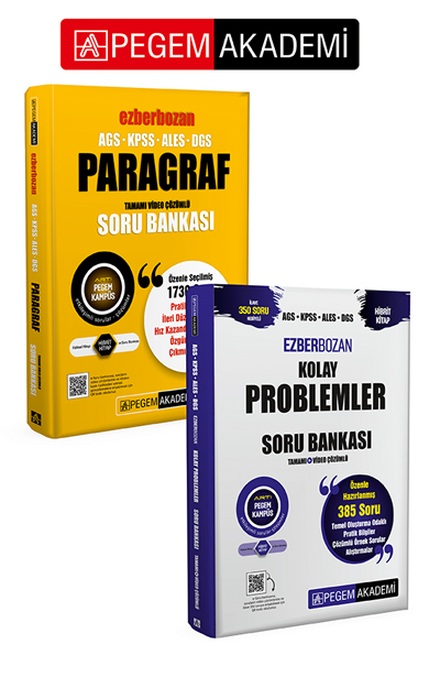 PEGEM AKADEMİ AGS-KPSS-ALES-DGS Ezberbozan Paragraf Tamamı Video Çözümlü Soru Bankası + AGS KPSS ALES DGS Ezberbozan Kolay Problemler Tamamı Video Çözümlü Soru Bankası Seti (2.Kitap) PEGEM AKADEMİ AGS-KPSS-ALES-DGS Ezberbozan Paragraf Tamamı Video Çözümlü Soru Bankası + AGS KPSS ALES DGS Ezberbozan Kolay Problemler Tamamı Video Çözümlü Soru Bankası Seti (2.Kitap)