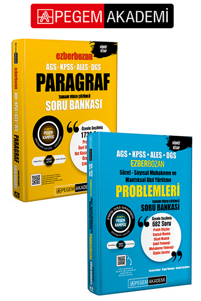 PEGEM AKADEMİ KPSS ALES DGS Ezberbozan Sözel-Sayısal Muhakeme ve Mantıksal Akıl Yürütme Problemleri Soru Bankası + Ezberbozan KPSS ALES DGS Paragraf Soru Bankası (2.Kitap) PEGEM AKADEMİ KPSS ALES DGS Ezberbozan Sözel-Sayısal Muhakeme ve Mantıksal Akıl Yürütme Problemleri Soru Bankası + Ezberbozan KPSS ALES DGS Paragraf Soru Bankası (2.Kitap)