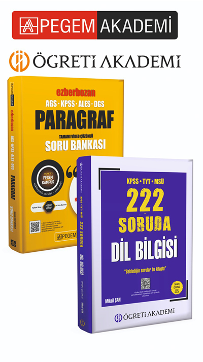 PEGEM AKADEMİ KPSS TYT MSÜ 222 Soruda Dil Bilgisi Tamamı Çözümlü Özgün Sorular + AGS-KPSS-ALES-DGS Ezberbozan Paragraf Tamamı Video Çözümlü Soru Bankası Seti (2.Kitap)