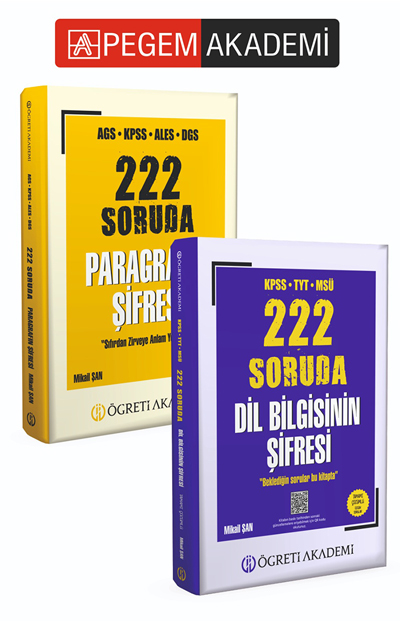 PEGEM AKADEMİ KPSS TYT MSÜ 222 Soruda Dil Bilgisinin Şifresi Tamamı Çözümlü Özgün Sorular + 2026 AGS KPSS ALES DGS 222 Soruda Paragrafın Şifresi Seti (2.Kitap) PEGEM AKADEMİ KPSS TYT MSÜ 222 Soruda Dil Bilgisinin Şifresi Tamamı Çözümlü Özgün Sorular + 2026 AGS KPSS ALES DGS 222 Soruda Paragrafın Şifresi Seti (2.Kitap)