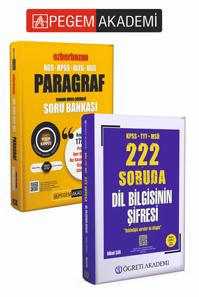 PEGEM AKADEMİ KPSS TYT MSÜ 222 Soruda Dil Bilgisinin Şifresi Tamamı Çözümlü Özgün Sorular + AGS-KPSS-ALES-DGS Ezberbozan Paragraf Tamamı Video Çözümlü Soru Bankası Seti (2.Kitap) PEGEM AKADEMİ KPSS TYT MSÜ 222 Soruda Dil Bilgisinin Şifresi Tamamı Çözümlü Özgün Sorular + AGS-KPSS-ALES-DGS Ezberbozan Paragraf Tamamı Video Çözümlü Soru Bankası Seti (2.Kitap)