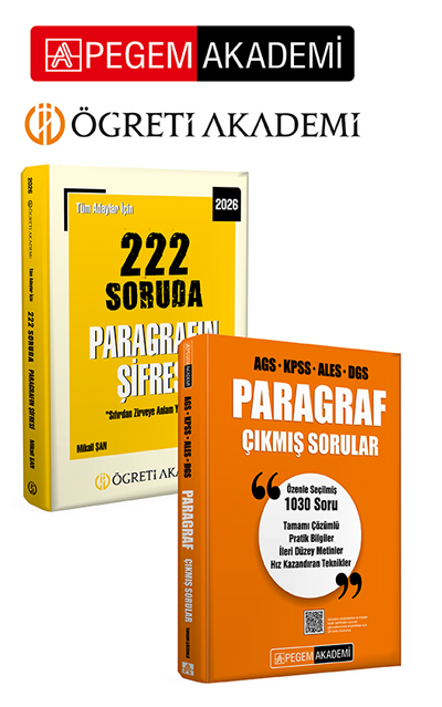 PEGEM AKADEMİ Paragraf Çıkmış Sorular + 2026 AGS KPSS ALES DGS 222 Soruda Paragrafın Şifresi Seti (2.Kitap) PEGEM AKADEMİ Paragraf Çıkmış Sorular + 2026 AGS KPSS ALES DGS 222 Soruda Paragrafın Şifresi Seti (2.Kitap)