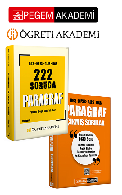 PEGEM AKADEMİ Paragraf Çıkmış Sorular  + AGS KPSS ALES DGS 222 Soruda Paragraf Seti (2.Kitap)