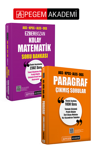 PEGEM AKADEMİ Paragraf Çıkmış Sorular +  AGS KPSS ALES DGS Kolay Matematik Soru Bankası Seti (2.Kitap)