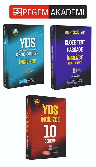 PEGEM AKADEMİ YDS YÖKDİL YDT Cloze Test & Passage İngilizce Soru Bankası + 2026 YDS İngilizce Çıkmış Sorular + 2026 YDS İngilizce 10 Deneme Seti (3.Kitap)