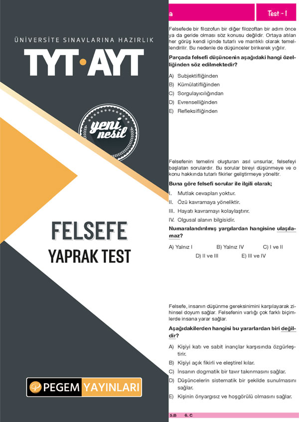 Tyt-Ayt Felsefe Yaprak Test Tyt-Ayt Felsefe Yaprak Test