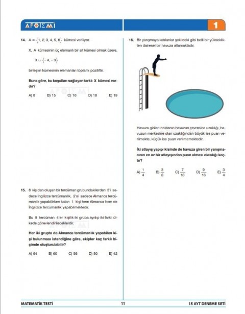 Apotemi Yayınları  AYT Matematik 15 Çözümlü Deneme