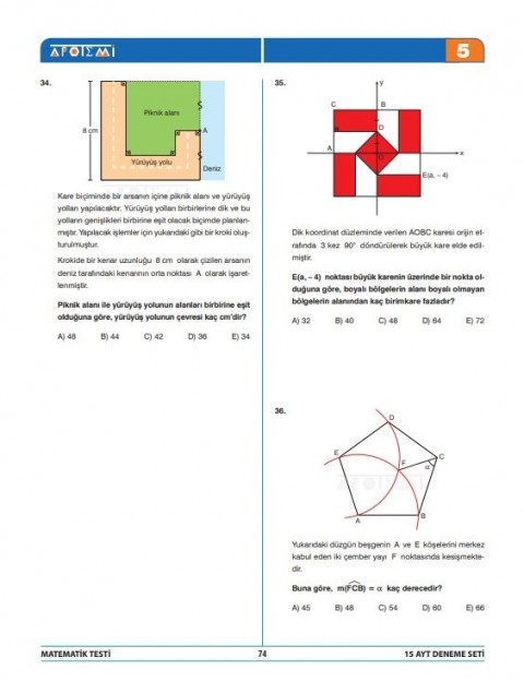 Apotemi Yayınları  AYT Matematik 15 Çözümlü Deneme