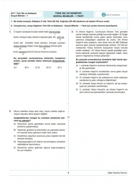 Bilgi Sarmal TYT AYT Eşit Ağırlık 5+1 Sarmal Deneme