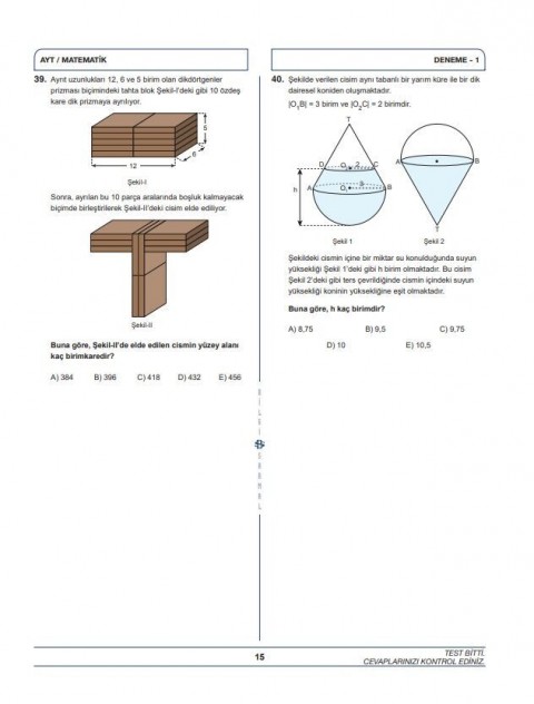 Bilgi Sarmal Yayınları AYT Matematik 15 x 40 Branş Denemeleri