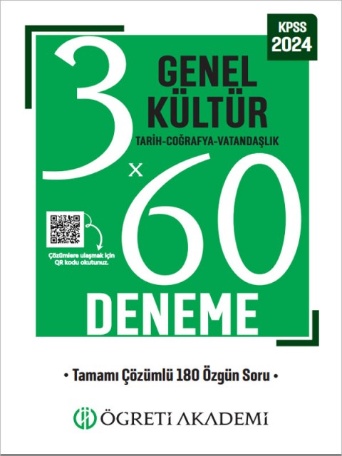 ÖĞRETİ AKADEMİ KPSS Genel Yetenek Genel Kültür 3X60 Deneme (Tarih-Coğrafya-Vatandaşlık)