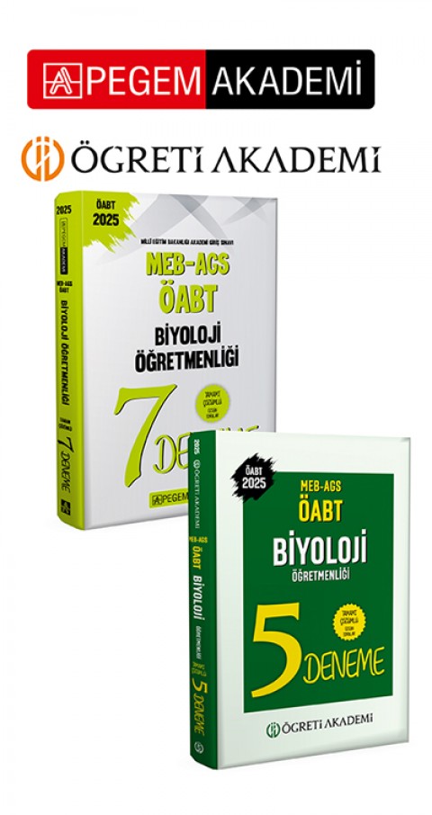 PEGEM AKADEMİ 2025 MEB AGS ÖABT Biyoloji Öğretmenliği Tamamı Çözümlü 5 Deneme + 2025 MEB-AGS-ÖABT Biyoloji Öğretmenliği Tamamı Çözümlü 7 Deneme Seti (2.Kitap)