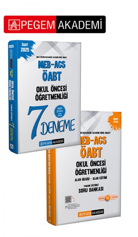 PEGEM AKADEMİ 2025 MEB-AGS-ÖABT Okul Öncesi Öğretmenliği Tamamı Çözümlü 7 Deneme + 2025 MEB-AGS-ÖABT Okul Öncesi Öğretmenliği Alan Bilgisi - Alan Eğitimi Tamamı Çözümlü Soru Bankası Seti (2.Kitap)