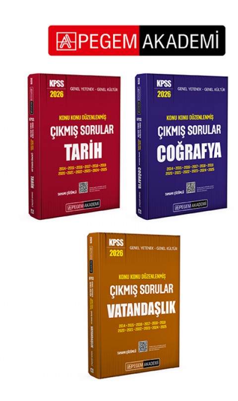 PEGEM AKADEMİ 2026 KPSS Genel Yetenek Konu Konu Düzenlenmiş Tamamı Çözümlü Çıkmış Sorular COĞRAFYA + VATANDAŞLIK + TARİH Seti (3.Kitap)