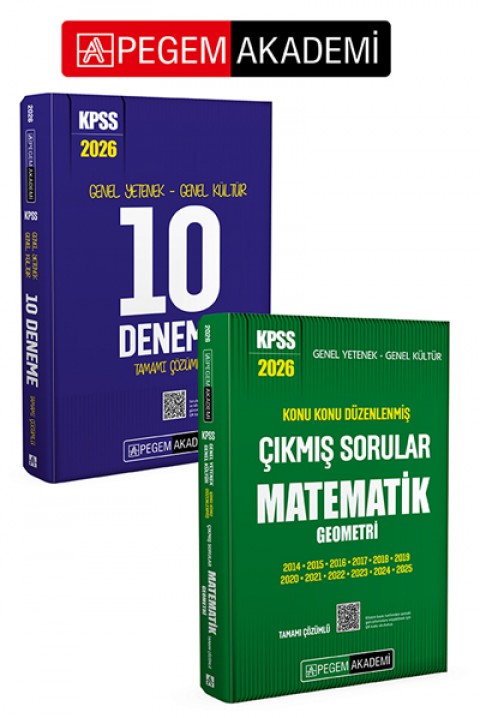 PEGEM AKADEMİ 2026 KPSS Genel Yetenek Genel Kültür Tamamı Çözümlü 10 Deneme +  2026 KPSS Genel Yetenek Genel Kültür Konu Konu Düzenlenmiş Tamamı Çözümlü Çıkmış Sorular MATEMATİK GEOMETRİ Seti (2.Kitap)