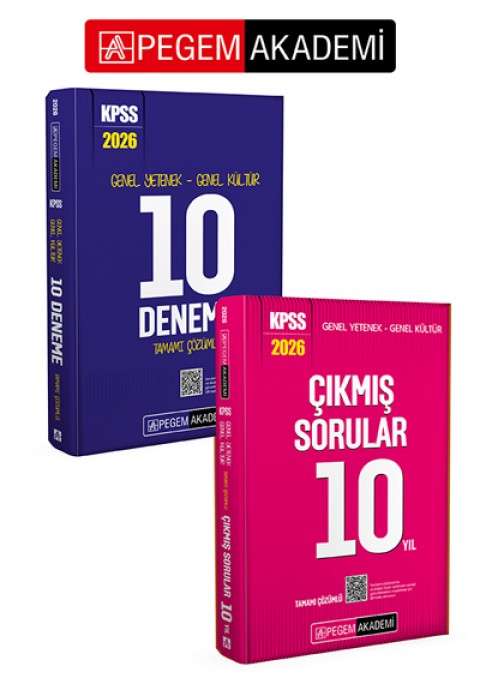 PEGEM AKADEMİ 2026 KPSS Genel Yetenek Genel Kültür Tamamı Çözümlü 10 Deneme + 2026 KPSS Genel Yetenek Genel Kültür Tamamı Çözümlü Çıkmış Sorular 10 Yıl Seti (2.Kitap)