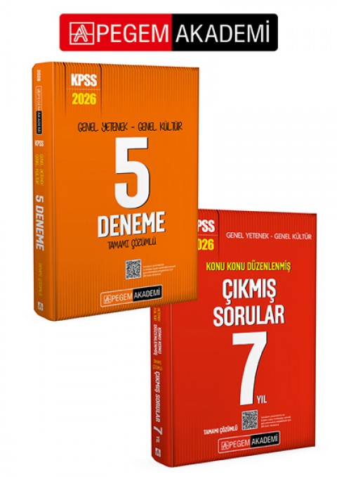 PEGEM AKADEMİ 2026 KPSS Genel Yetenek Genel Kültür Tamamı Çözümlü 5 Deneme + 2026 KPSS Genel Yetenek Genel Kültür Konu Konu Düzenlenmiş Tamamı Çözümlü Çıkmış Sorular 7 Yıl Seti (2.Kitap)