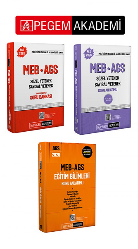 PEGEM AKADEMİ 2026 MEB AGS Eğitim Bilimleri Konu Anlatımlı + 2026 MEB AGS Konu Anlatımlı Sözel Yetenek Sayısal Yetenek + 2026 MEB AGS Soru Bankası Tamamı Çözümlü Sözel Yetenek Sayısal Yetenek Seti (3.Kitap)