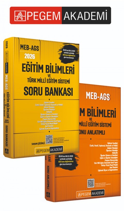 PEGEM AKADEMİ 2026 MEB AGS Eğitim Bilimleri ve Türk Milli Eğitim Sistemi Konu Anlatımlı + 2026 MEB AGS Eğitim Bilimleri ve Türk Milli Eğitim Sistemi Tamamı Çözümlü Soru Bankası Seti (2.Kitap)