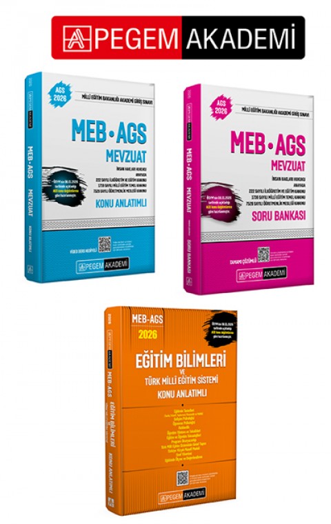PEGEM AKADEMİ 2026 MEB AGS Konu Anlatımlı Mevzuat + 2026 MEB AGS Soru Bankası Tamamı Çözümlü Mevzuat + 2026 MEB AGS Eğitim Bilimleri ve Türk Milli Eğitim Sistemi Konu Anlatımlı Seti (3.Kitap)