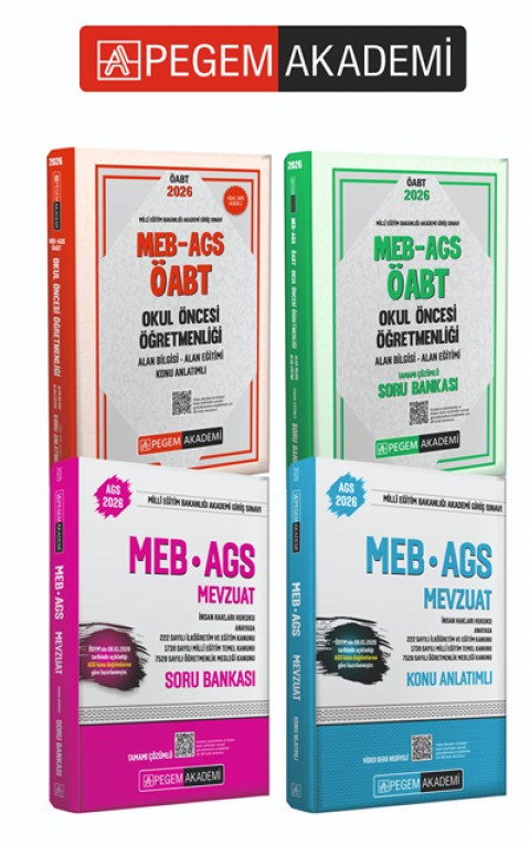 PEGEM AKADEMİ 2026 MEB AGS ÖABT Okul Öncesi Öğretmenliği Alan Bilgisi - Alan Eğitimi - Konu Anlatımlı +2026 MEB AGS ÖABT Okul Öncesi Öğretmenliği Alan Bilgisi - Alan Eğitimi Tamamı Çözümlü Soru Bankası + 2026 MEB AGS Konu Anlatımlı