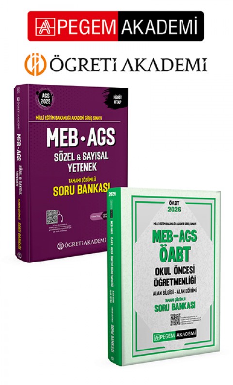 PEGEM AKADEMİ 2026 MEB AGS ÖABT Okul Öncesi Öğretmenliği Alan Bilgisi - Alan Eğitimi Tamamı Çözümlü Soru Bankası +  2025 MEB-AGS Soru Bankası Tamamı Çözümlü Sözel-Sayısal Yetenek Seti (2.Kitap)