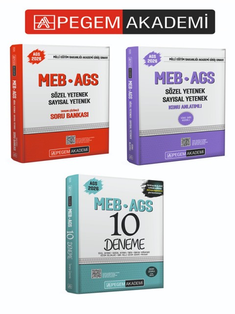 PEGEM AKADEMİ 2026 MEB-AGS Soru Bankası Tamamı Çözümlü Sözel Yetenek Sayısal Yetenek +  2026 MEB-AGS Konu Anlatımlı Sözel Yetenek Sayısal Yetenek + 2026 MEB AGS Tamamı Çözümlü 10 Deneme Seti (3.Kitap)