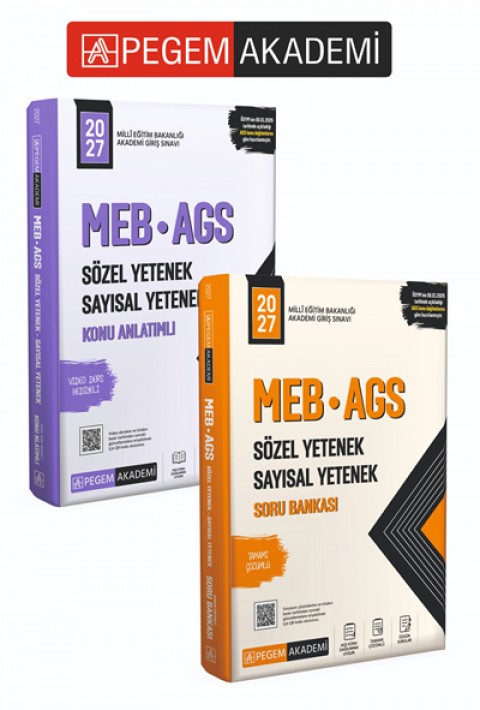 PEGEM AKADEMİ 2027 MEB AGS Soru Bankası Tamamı Çözümlü Sözel Yetenek Sayısal Yetenek + 2027 MEB AGS Konu Anlatımlı Sözel Yetenek Sayısal Yetenek Seti (2.Kitap)