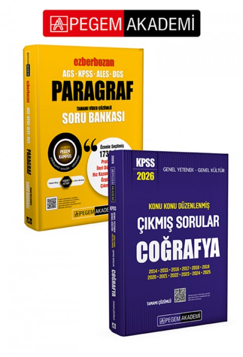 PEGEM AKADEMİ AGS-KPSS-ALES-DGS Ezberbozan Paragraf Tamamı Video Çözümlü Soru Bankası + 2026 KPSS Genel Yetenek Genel Kültür Konu Konu Düzenlenmiş Tamamı Çözümlü Çıkmış Sorular COĞRAFYA Seti (2.Kitap)