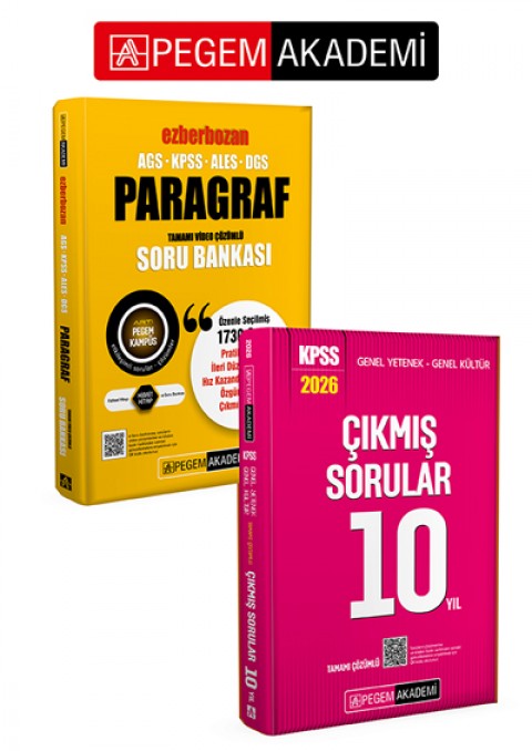 PEGEM AKADEMİ AGS-KPSS-ALES-DGS Ezberbozan Paragraf Tamamı Video Çözümlü Soru Bankası + 2026 KPSS Genel Yetenek Genel Kültür Tamamı Çözümlü Çıkmış Sorular 10 Yıl Seti (2.Kitap)
