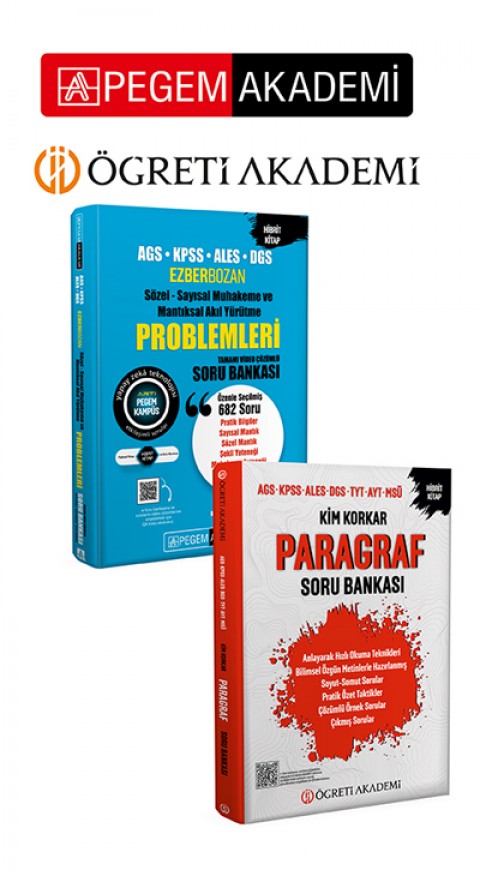 PEGEM AKADEMİ KPSS ALES DGS Ezberbozan Sözel-Sayısal Muhakeme ve Mantıksal Akıl Yürütme Problemleri + ÖĞRETİ KPSS ALES DGS YKS Paragraf Soru Bankası Seti (2.Kitap)