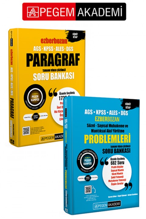 PEGEM AKADEMİ KPSS ALES DGS Ezberbozan Sözel-Sayısal Muhakeme ve Mantıksal Akıl Yürütme Problemleri Soru Bankası + Ezberbozan KPSS ALES DGS Paragraf Soru Bankası (2.Kitap)