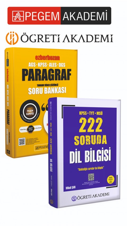 PEGEM AKADEMİ KPSS TYT MSÜ 222 Soruda Dil Bilgisi Tamamı Çözümlü Özgün Sorular + AGS-KPSS-ALES-DGS Ezberbozan Paragraf Tamamı Video Çözümlü Soru Bankası Seti (2.Kitap)