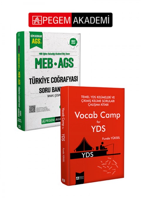 PEGEM AKADEMİ MEB AGS Kim Korkar Türkiye Coğrafyası Soru Bankası Tamamı Çözümlü + Temel YDS Kelimeleri ve Çıkmış Kelime Soruları Çalışma Kitabı Vocab Camp for YDS (Roman Boy) Seti (2.Kitap)