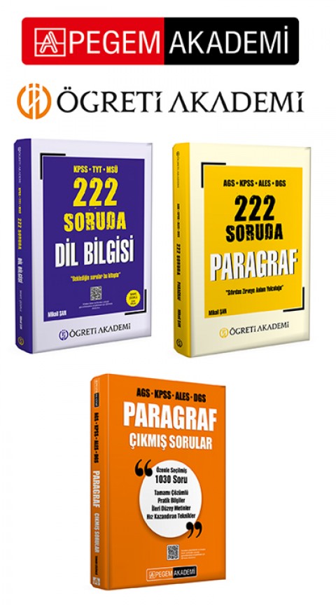 PEGEM AKADEMİ Paragraf Çıkmış Sorular +KPSS TYT MSÜ 222 Soruda Dil Bilgisi Tamamı Çözümlü Özgün Sorular+ AGS KPSS ALES DGS 222 Soruda ParagrafSeti (3.Kitap)
