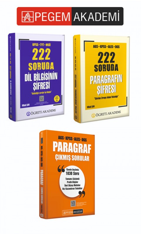 PEGEM AKADEMİ Paragraf Çıkmış Sorular + KPSS TYT MSÜ 222 Soruda Dil Bilgisinin Şifresi Tamamı Çözümlü Özgün Sorular + 2026 AGS KPSS ALES DGS 222 Soruda Paragrafın Şifresi Seti (3.Kitap)